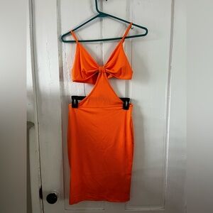 SHEIN Orange Cutout Tie Front Bodycon Dress